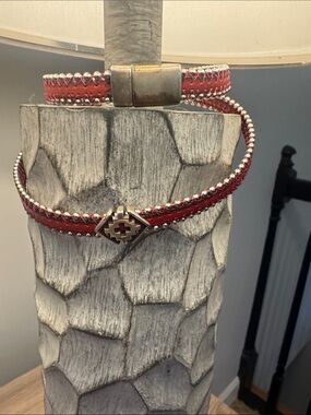 Women's Red Leather Wrap Bracelet with Silver Accents